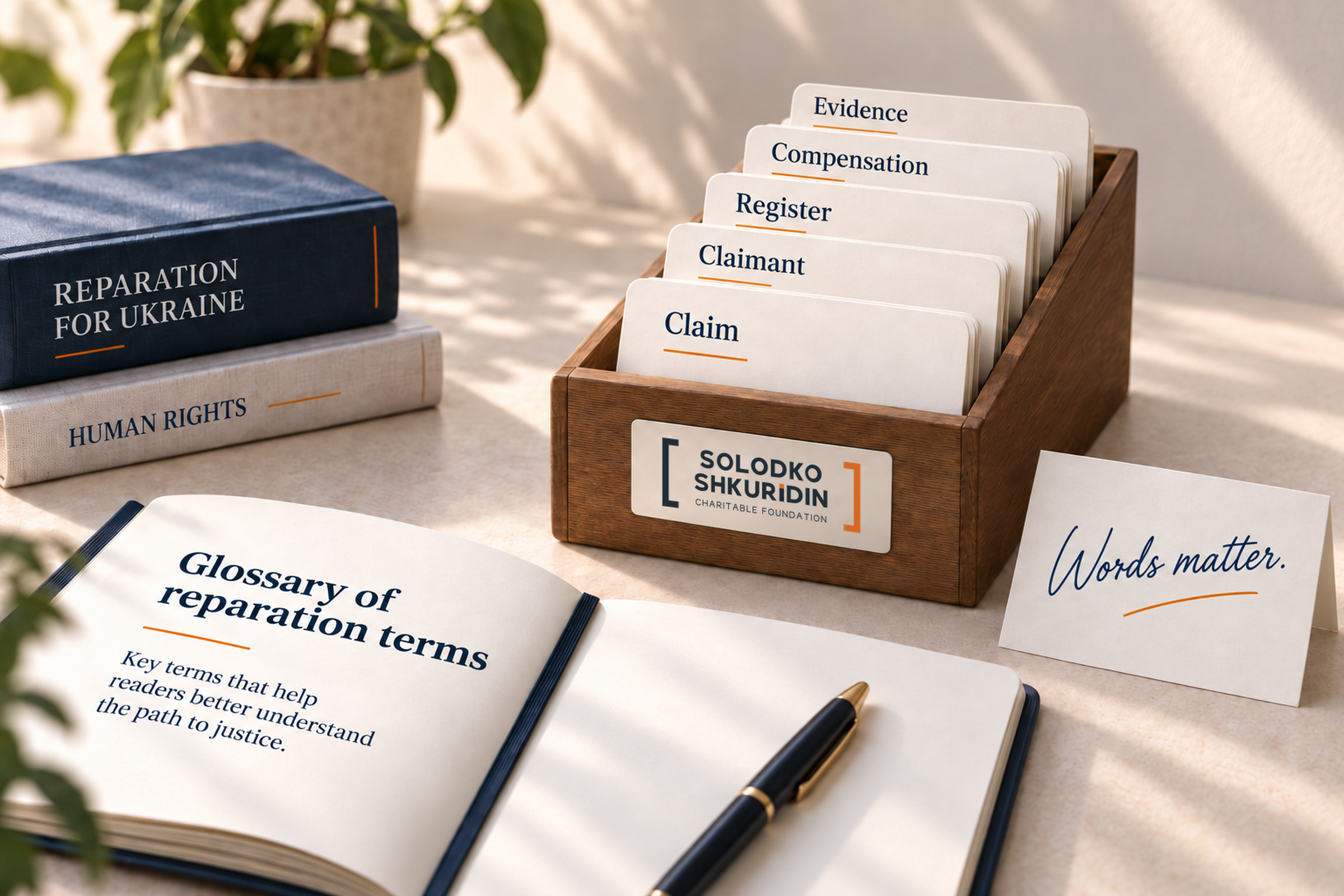 An illustrated glossary: claim, claimant, Register, compensation and evidence.