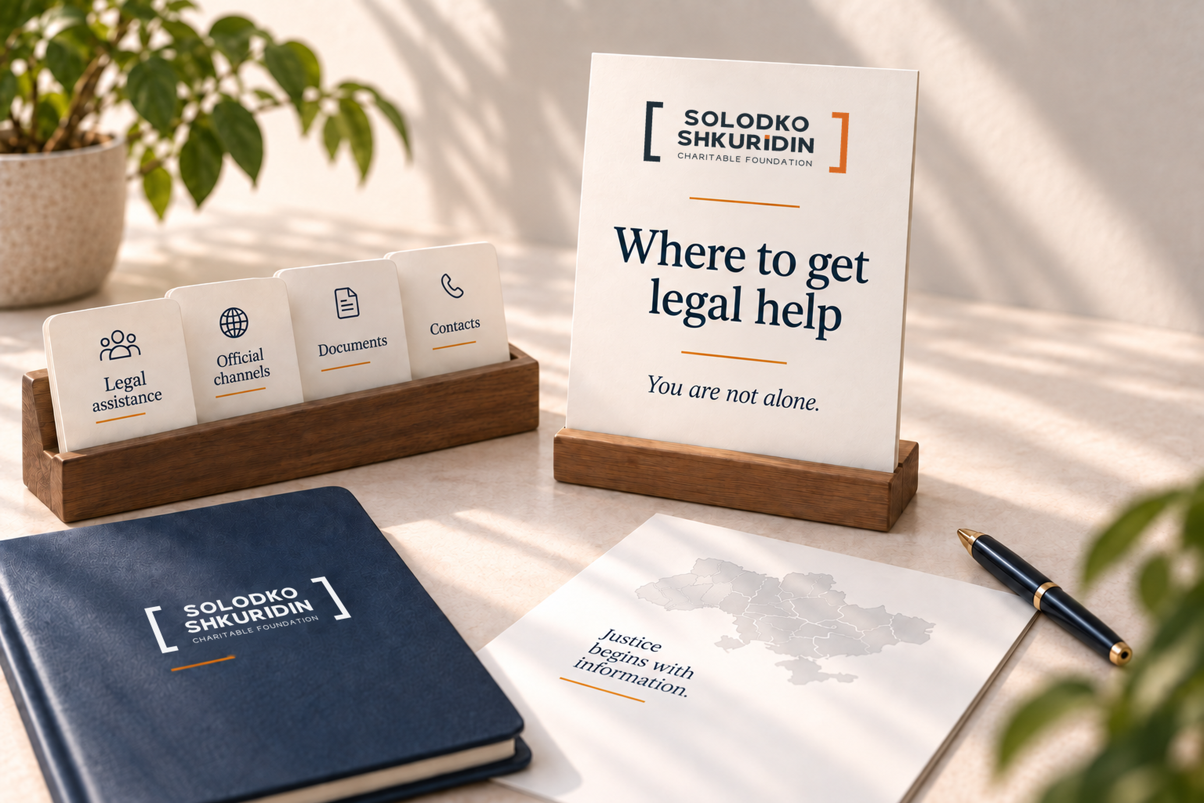 Illustration of finding legal help through official channels, documents and contacts.